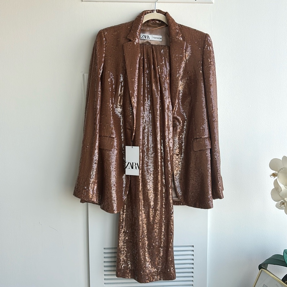 Zara 2 piece sequin pant suit set! BNWT XS very LaPointe 👏🏽✨👜 Sold out